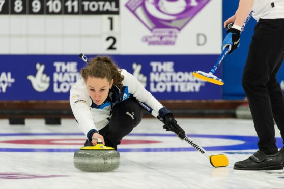 Jen Dodds and Bruce Mouat in action for Scotland on the first day of the 2021 World Mixed Doubles Curling Championship being held at Curl Aberdeen
World Mixed Doubles Curling Championships 2021, Aberdeen Scotland