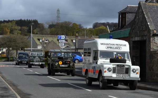 The funeral of David Millar, who has died aged 67 of cancer. In life he was a trustee of the Grampian Transport Museum, and one of wishes was for his coffin to be transported to his funeral service in a Land Rover. Photo by Kenny Elrick