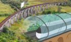 Glenfinnan Viaduct merged with a concept of the route reimagined and redesigned as if it was built in 2021.