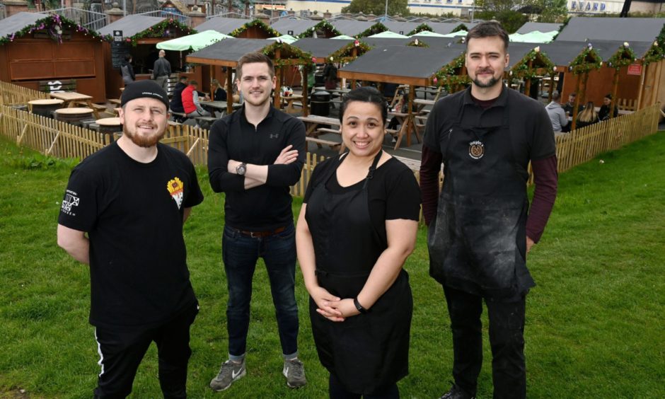 From left: Michael Robertson, David Griffiths, Atisaya Aitcheson (saya) from The Sushi Box Aberdeen and Haydn's Woodfired Pizza owner Rob Fenton.