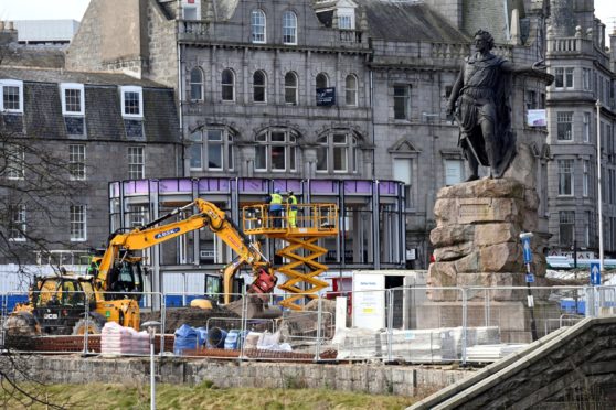 Construction in at the Rosemount end of Union Terrace Gardens, photographed in March.