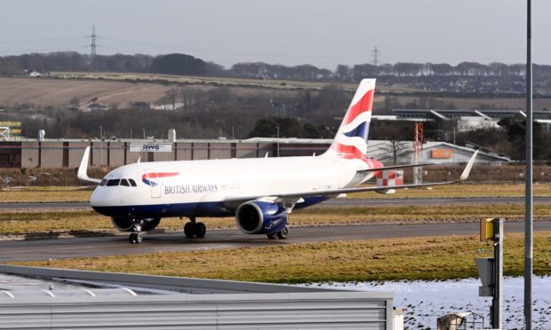 A British Airways flight froom London Heathrow arrives at Aberdeen International Airport.