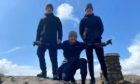 To go with story by Ellie Milne. Luke Mackie is climbing Bennachie 17 times in 48 hours to raise money for Cancer Research UK.  Picture shows; Luke Mackie and his friends Craig and Fraser Scott. Bennachie. Supplied by Adrienne Mackie Date; 05/05/2021