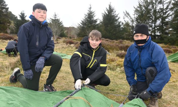 A group from the Aberdeen Open Awards Centre pitch a tent at Tyrebagger.