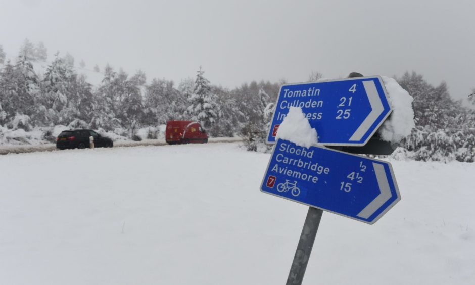 Snow on the A9 today Thursday May 6. Picture by Sandy McCook.