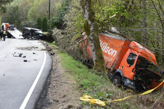 Crash on the A82 near Invermoriston, Lorry and Transit van.