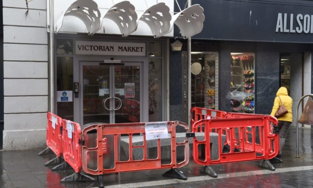 A cordon remains in place around the Union Street entrance of the Inverness Victorian Market.