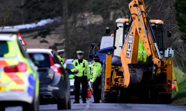 Police at the scene of the fatal accident near between Methlick and Fyvie in January 2016.