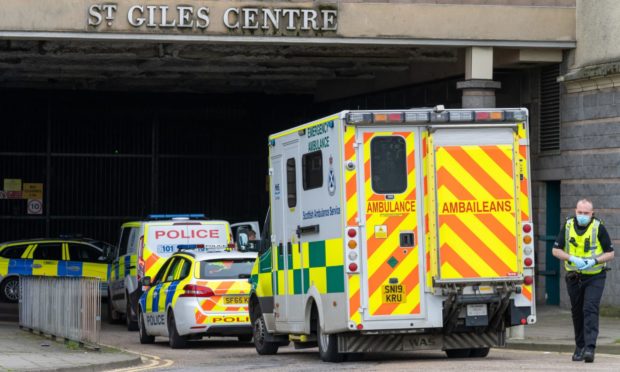 Police and Ambulance at an incident at the rear of the St Giles centre in Elgin. PIC: Brian Smith/Jasper Image