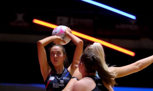 Strathclyde Sirens' Emma Barry takes aim for a first half goal.