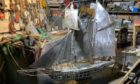 Metal model of the schooner Isabella under construction at the workshop of the 'Stonehaven Banksy' - Jim Malcolm.