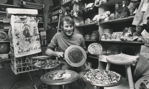 Patrick Forsyth in his craft shop in 1981. Fraserburgh.