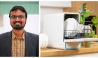 Taimoor Asim, senior lecturer in mechanical engineering at Robert Gordon University, and the Capsule dishwasher he helped design.