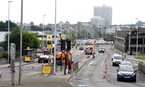 Roadworks in West North Street, Aberdeen in 2019