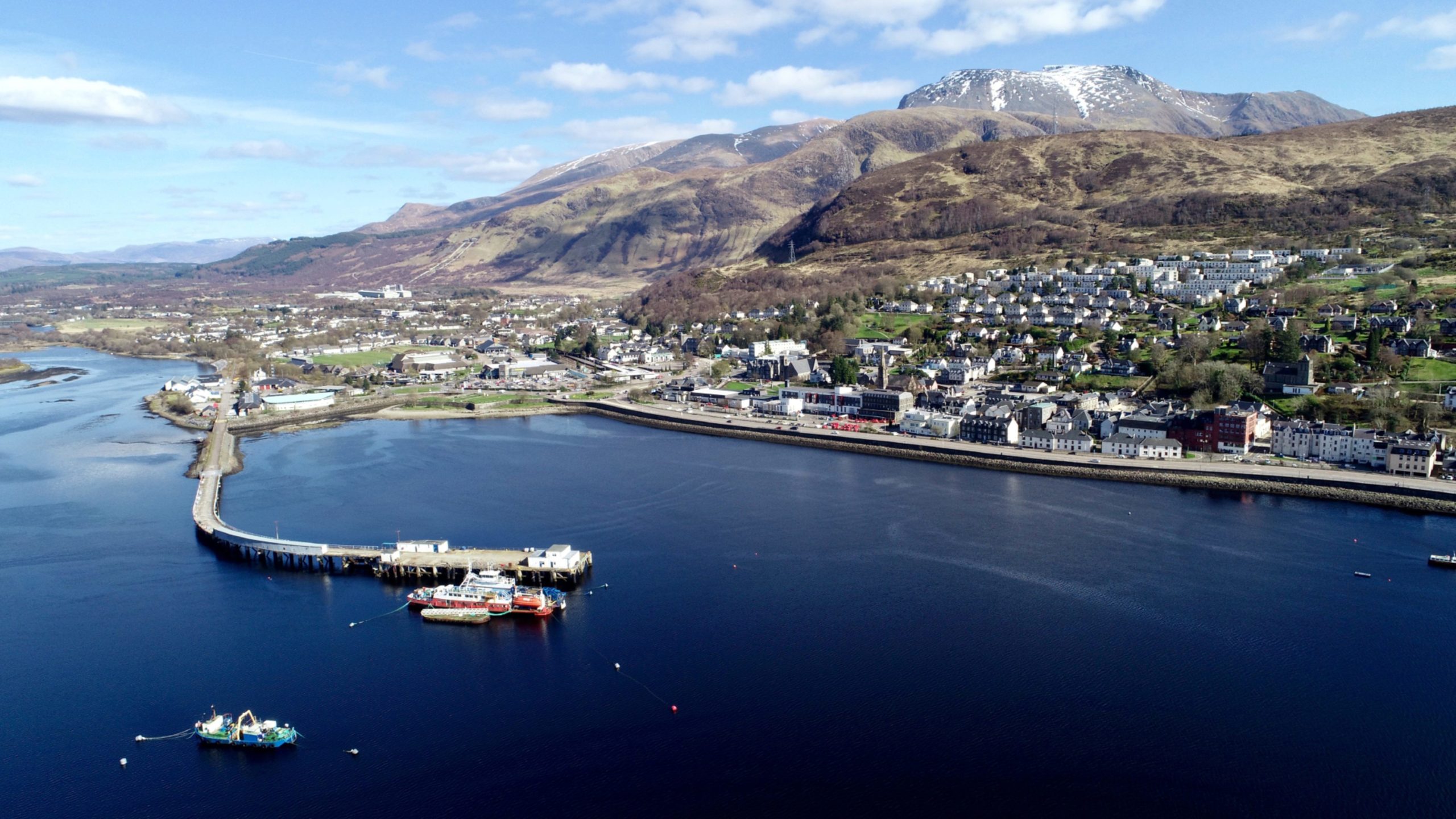 Aerial view of Inverlochy and the River Lochy.