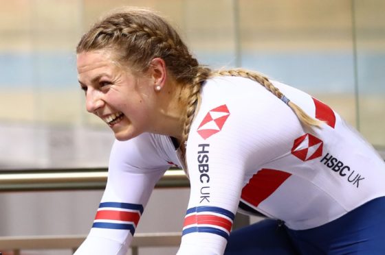 Neah Evans after taking gold at the European Track Cycling Championships last year in Bulgaria.