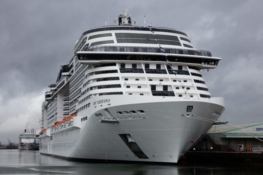 MSC Virtuosa in dock at Southampton.