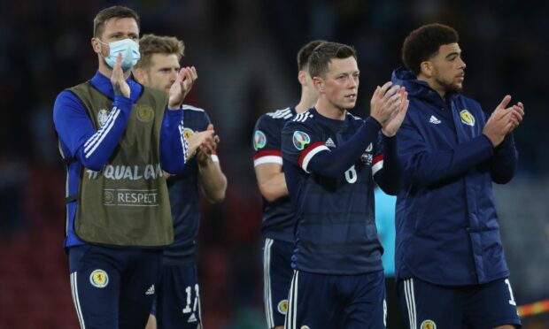 Scotland players dejected at the final whistle of their game with Croatia.