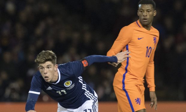 Ryan Christie in debut action for Scotland against Holland in November 2017.