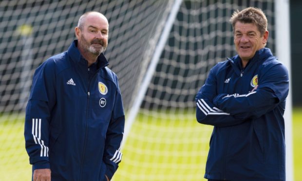 Scotland coach John Carver, right, with manager Steve Clarke