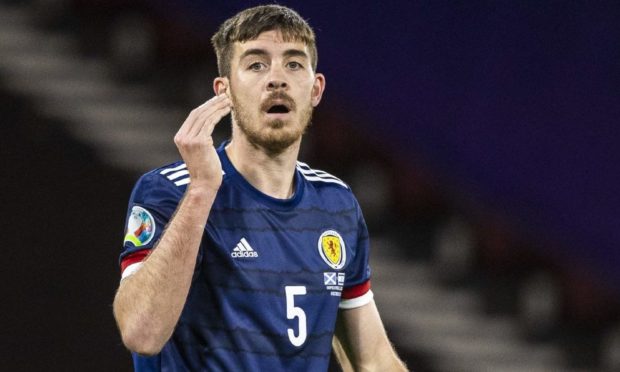 Aberdeen signing Declan Gallagher in action for Scotland during the Euro 2020 play-off match against Israel.