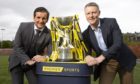 Tosh McKinlay and Stephen Craigan with the Premier Sports Cup.