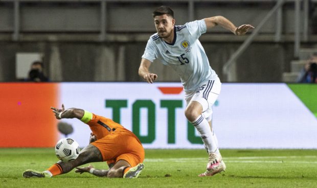 Scotland's Declan Gallagher in action during a friendly against the Netherlands.