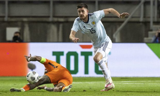 Scotland's Declan Gallagher in action during the 2-2 friendly draw with Netherlands.
