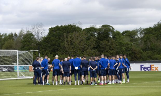 The Scotland squad during a training session at Rockliffe Park in Darlington., ahead of their Euro 2020 campaign.