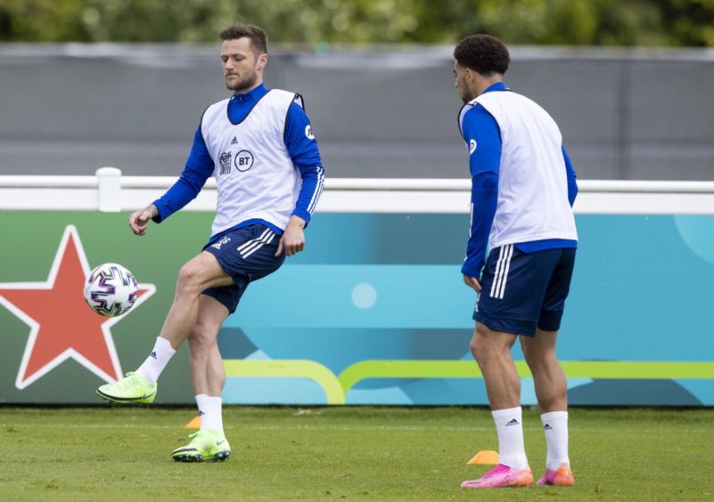 Liam Cooper in Scotland training in Darlington.