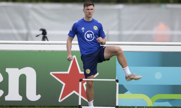 Kieran Tierney during a Scotland training session on Tuesday.