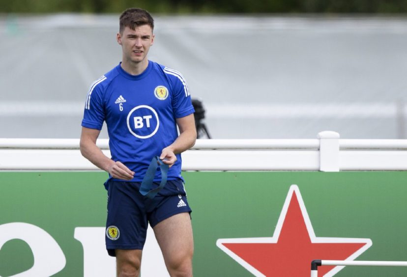 Kieran Tierney during a Scotland training session at Rockliffe Park.