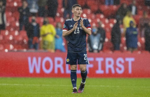 ENGLAND, SCOTLAND - JUNE 18: Billy Gilmour in action for Scotland during a Euro 2020 match between England and Scotland at Wembley Stadium, on June 18, 2021, in London, England. (Photo by Alan Harvey / SNS Group)