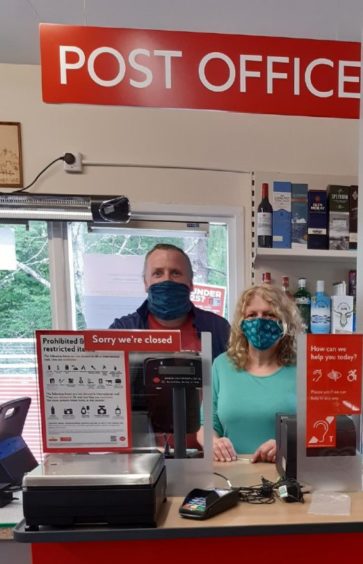New postmaster Dolina Thomson and her husband Eddie Thomson at Ballindalloch Post Office.
