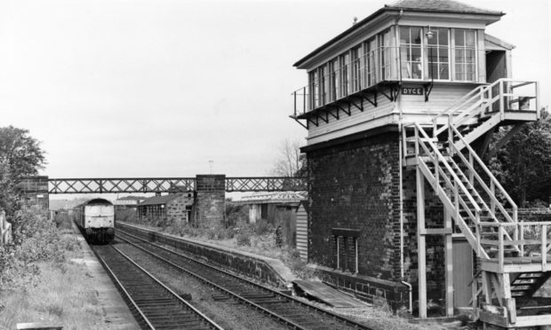 A train approaching Dyce Station, the start of the Formartine and Buchan Line, in 1960.