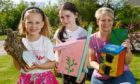 Emily Graham, 7, Abbie Henderson, 6, and Louise Graham with some fairy trail creations