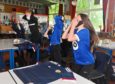 Pupils at Hazlehead Academy in Aberdeen during Scotland's opening Euro 2020 match.