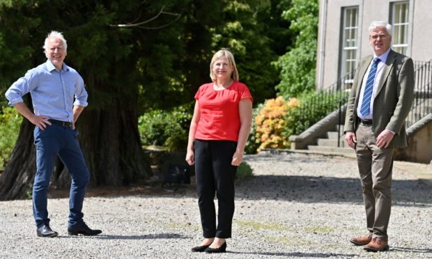 L to R: Peter Cooke, Anna Mitchell and Roderic Bruce at Thainstone House, Inverurie