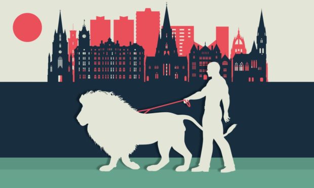 A lion on a leash caused some raised eyebrows in Edinburgh.