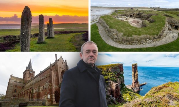 James Stockan with some important Orkney landmarks in the background,