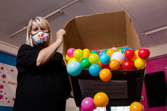 Becky with the balls she took to Gillian Martin's office.