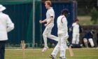 Stoneywood-Dyce captain Jamie King celebrates taking his second wicket.