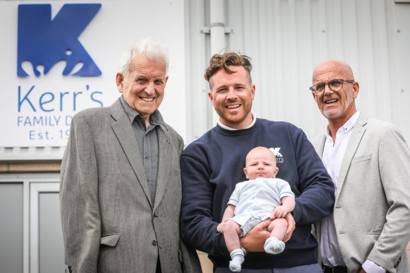 Four generations of the Kerr family. From left, John Alexander Kerr, John Kelvin Kerr Jnr holding his baby 10-week-old Kelvin John Kerr, and John Kelvin Kerr Snr.