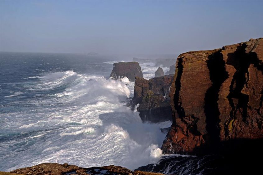 The red volcanic cliffs of Eshaness, Shetland.