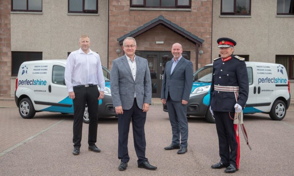 L-R left, Marcin Janus, Perfectshine operations manager, Steve Kennedy, Perfectshine managing director, Stewart Gardiner, commercial director at Perfectshine, and Sandy Manson, Her Majesty's Lord-Lieutenant in Aberdeenshire pictured in 2021.