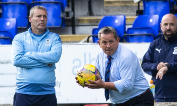 Barry Wilson, left, with head coach Billy Dodds and head of physical performance Ross Hughes.