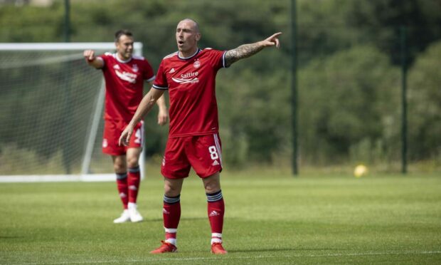 Aberdeen's Scott Brown in action in the pre-season friendly with St Johnstone. Supplied by Newsline Media for Aberdeen FC.