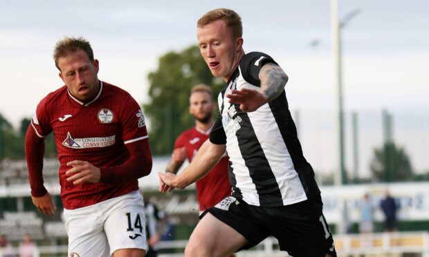Elgin City's Conor O'Keefe in action against Kelty Hearts in the Premier Sports Cup in July.