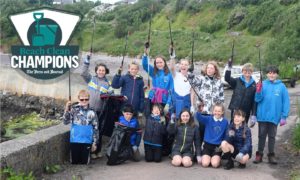 Children at Catterline Primary who are this week's Beach Clean Champions. 
Back row, Left to Right: Noah, Nico, Fern, Ellie, Mirren, Lewis, Howie.
Bottom row, Left to Right: Oliver, Ben, Oli, Belle, Emma, Sophia.