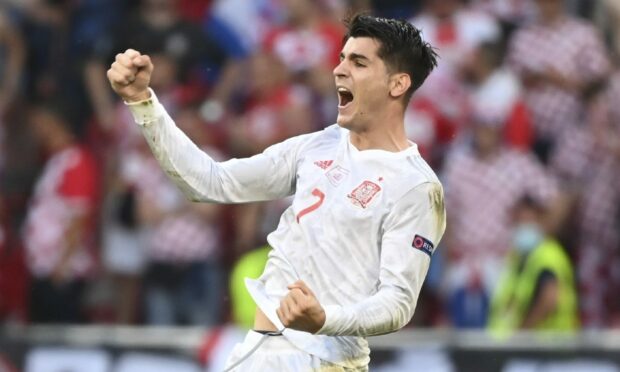 Spain's Alvaro Morata celebrates after scoring his side's fourth goal against Croatia.